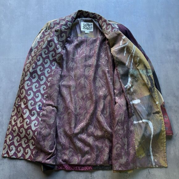 Donna Jessica Patchwork Blazer Jacket Womens Size 1 Silk Blend Artwear Boho VTG - Picture 6 of 6